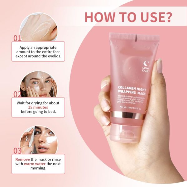Collagen Overnight Wrapping Peel Off Facial Mask, Collagen Night Wrapping Mask, Hydrating Repairing and Anti-aging Skin Treatment - Image 2