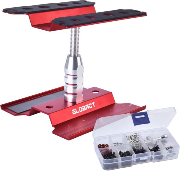 Globact Aluminum Alloy RC Car Repair Work Stand Hobby Tool Set 360 Degree Rotation Lift Or Lower and 270PCS RC Screws Kit Repair Tool Box for 1/8 1/10 1/12 1/16 1/18 RC Car Truck Buggy