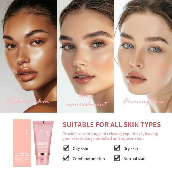Collagen Overnight Wrapping Peel Off Facial Mask, Collagen Night Wrapping Mask, Hydrating Repairing and Anti-aging Skin Treatment - Image 3