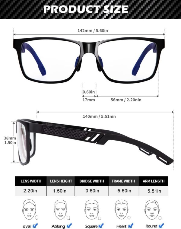 ANYLUV Blue Light Blocking Glasses Men Computer Gaming Glasses Rectangle Metal frame Anti Eyestrain UV400 Clear Lens - Image 5