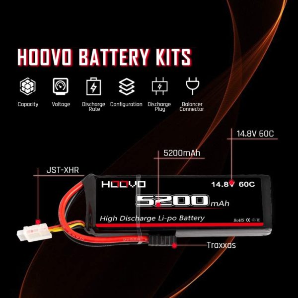 HOOVO 14.8V 5200mAh 60C 4S Lipo Battery with Connector for RC Helicopter RC Airplane Quadcopter Drone RC Boat - Image 4