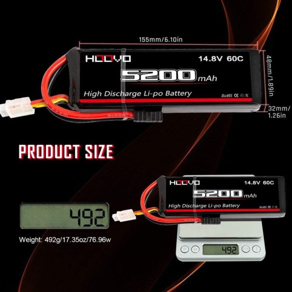 HOOVO 14.8V 5200mAh 60C 4S Lipo Battery with Connector for RC Helicopter RC Airplane Quadcopter Drone RC Boat - Image 3
