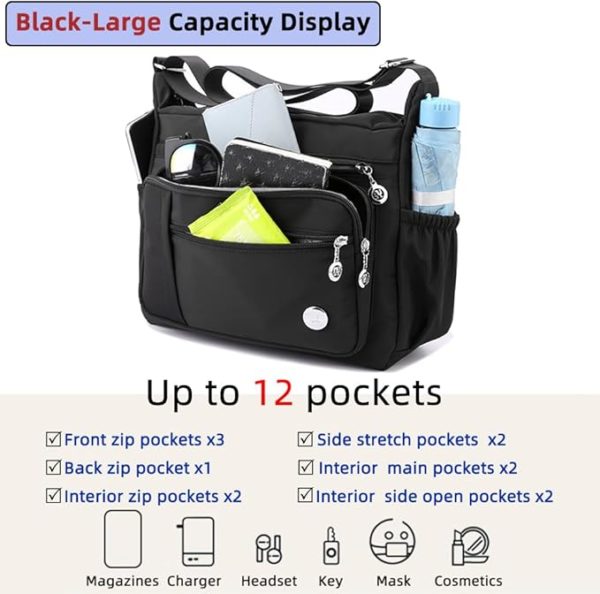 MINTEGRA Women Shoulder Handbag Roomy Multiple Pockets Bag Ladies Crossbody Purse Fashion Tote Top Handle Satchel Black.. - Image 4