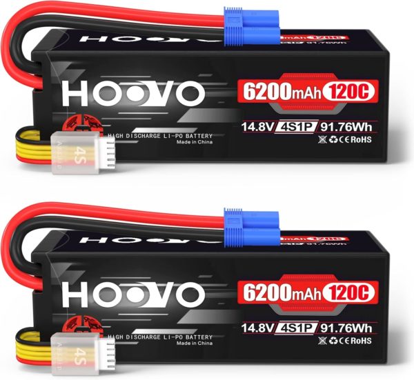 HOOVO 4S Lipo Battery 14.8V 6200mAh 120C RC Battery EC5 Plug Hard Case for RC Car Truck Buggy RC Quadcopter Helicopter Airplane Racing FPV UAV Drone