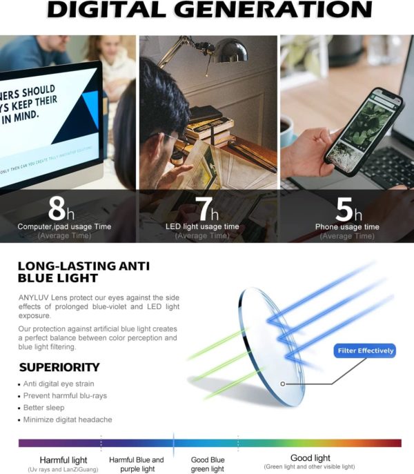ANYLUV Blue Light Blocking Glasses Men Computer Gaming Glasses Rectangle Metal frame Anti Eyestrain UV400 Clear Lens - Image 3