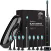 AquaSonic Black Series Ultra Whitening Toothbrush – ADA Accepted Electric Toothbrush – 8 Brush Heads & Travel Case – Ultra Sonic Motor & Wireless Charging – 4 Modes w Smart Timer – Sonic Electric
