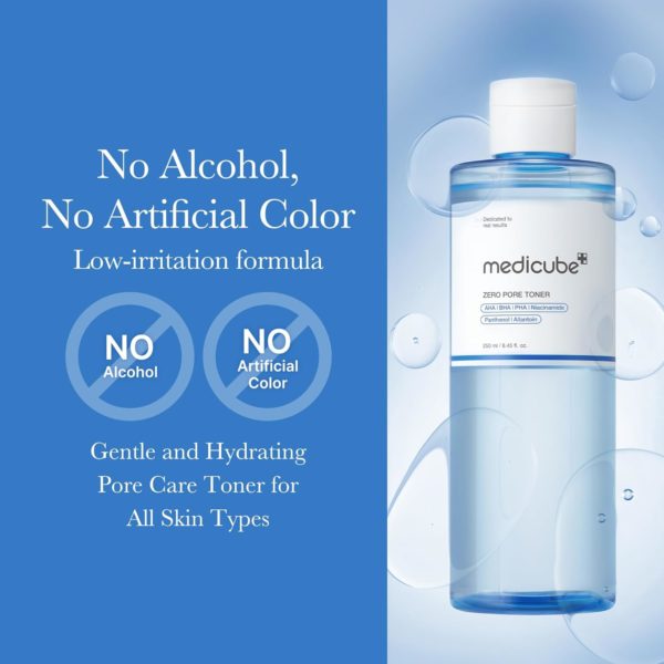 Medicube Zero Pore Toner I Exfoliating & Hydrating Blue Bottle Water Toner with AHA, BHA, PHA, Niacinamide, and Panthenol | Korean Skin Care for Pores, Texture, and Moisture Care (8.45 fl. oz.). - Image 2
