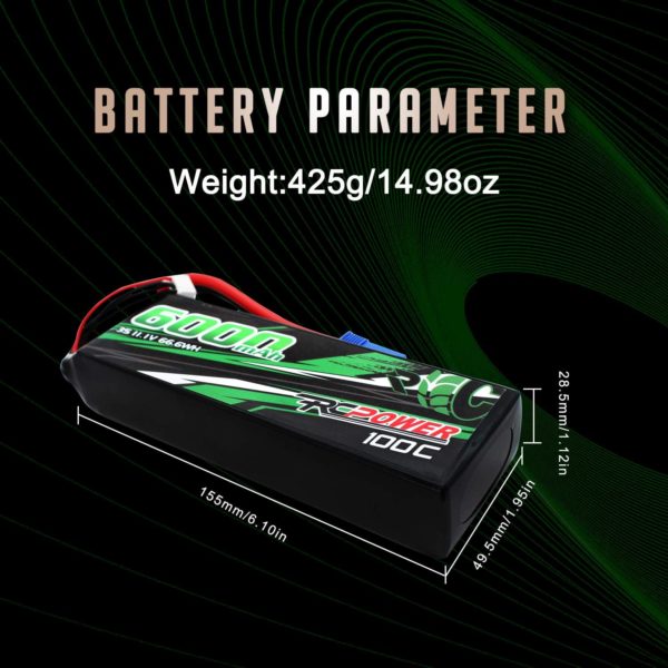 RCPOWER 11.1V 6000mAh 3S Lipo Battery 65C 100C With EC5 Plug For RC Car Drone Quadcopter Truck Boat Helicopter. - Image 4