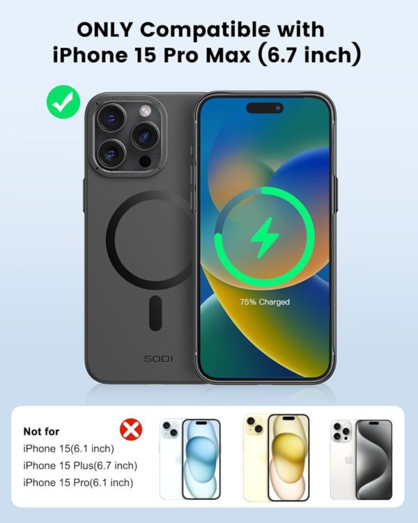 SODI for iPhone 15 Pro Max Case, Compatible with Mag-Safe, Magnetic Phone Case with Built-in Camera Stash Stand, Shockproof & Scratch-Resistant Back Cover Kickstand for iPhone 15 Pro Max 6.7″ Black - Image 2
