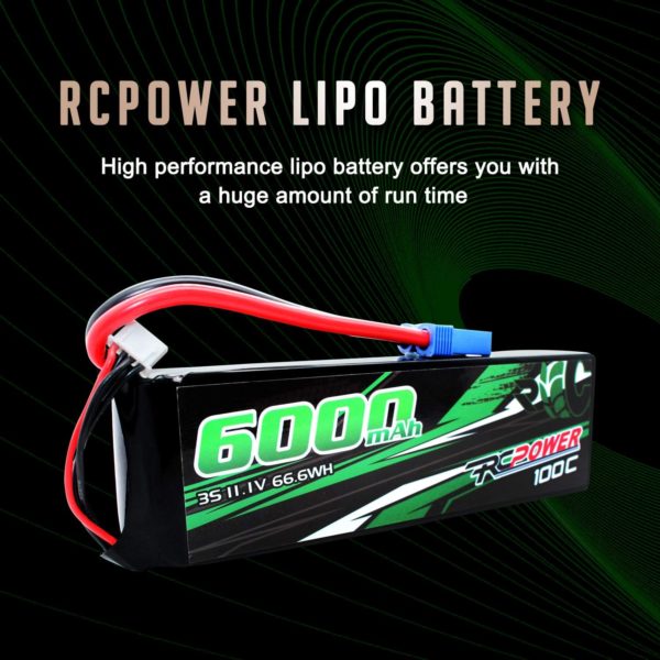 RCPOWER 11.1V 6000mAh 3S Lipo Battery 65C 100C With EC5 Plug For RC Car Drone Quadcopter Truck Boat Helicopter. - Image 2