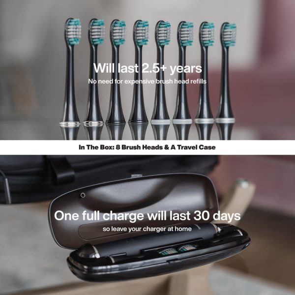 AquaSonic Black Series Ultra Whitening Toothbrush – ADA Accepted Electric Toothbrush – 8 Brush Heads & Travel Case – Ultra Sonic Motor & Wireless Charging – 4 Modes w Smart Timer – Sonic Electric. - Image 3