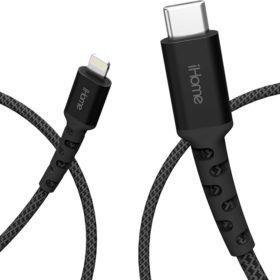 iHome 6 ft USB C to Lightning Cable: Nylon Braided, Apple MFi Certified, for iPhone 11/11 Pro/11 Pro Max/X/XR/XS/XS Max/8/8 Plus (Supports Power Delivery w/18W Type C Charger)