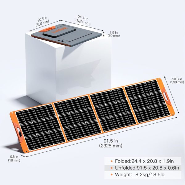 200W Portable Solar Panel for Power Station Generator, 18V Foldable Waterproof IP65 Solar Cell Charger with Adjustable Kickstand and MC-4 Cable for Laptop Outdoor Camping Boat Lawn - Image 2