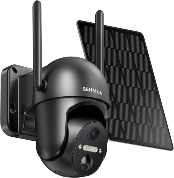 SEHMUA Solar Security Cameras Wireless Outdoor, 2K 360° View Battery Powered Outdoor Camera, WiFi Home Security with Spotlight Color Night Vision, PIR Sensor