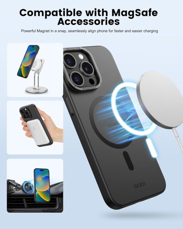 SODI for iPhone 15 Pro Max Case, Compatible with Mag-Safe, Magnetic Phone Case with Built-in Camera Stash Stand, Shockproof & Scratch-Resistant Back Cover Kickstand for iPhone 15 Pro Max 6.7″ Black - Image 5