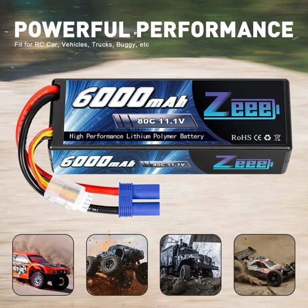 Zeee 11.1V 80C 3S 6000mAh Lipo Battery Hard Case Battery with EC5 Connector for RC 1/8 1/10 Scale Vehicles Car Trucks Boats. - Image 4
