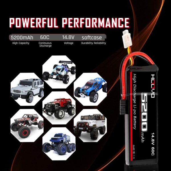HOOVO 14.8V 5200mAh 60C 4S Lipo Battery with Connector for RC Helicopter RC Airplane Quadcopter Drone RC Boat - Image 5