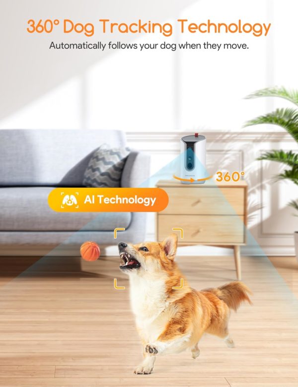 WiFi Dog Camera with Treat Dispenser, Dispenser, 360° View Pet Security Camera with Phone App, 2-Way Audio, AI Auto Tracking. - Image 3