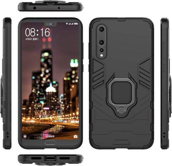 for Huawei P20 Pro Case,Hybrid Heavy Duty Shockproof Armor Dual Layer Protection Defender Back Case Cover for Huawei P20 Pro Tempered Glass Screen Protector (Black) - Image 2