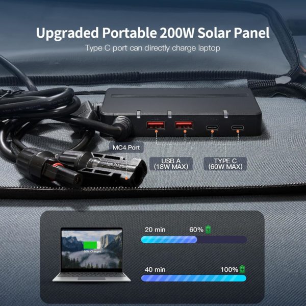 200W Portable Solar Panel for Power Station Generator, 18V Foldable Waterproof IP65 Solar Cell Charger with Adjustable Kickstand and MC-4 Cable for Laptop Outdoor Camping Boat Lawn - Image 4