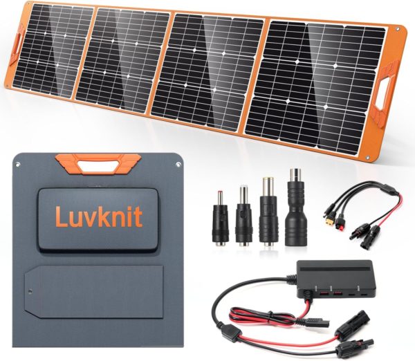200W Portable Solar Panel for Power Station Generator, 18V Foldable Waterproof IP65 Solar Cell Charger with Adjustable Kickstand and MC-4 Cable for Laptop Outdoor Camping Boat Lawn