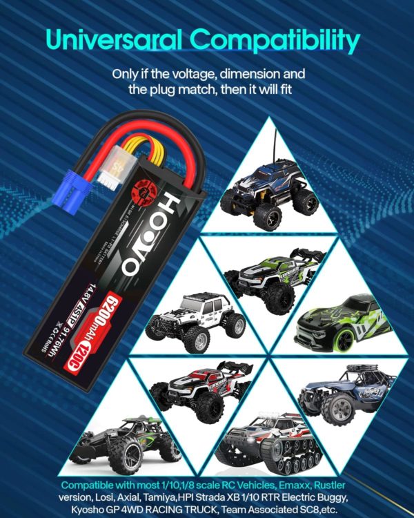 HOOVO 4S Lipo Battery 14.8V 6200mAh 120C RC Battery EC5 Plug Hard Case for RC Car Truck Buggy RC Quadcopter Helicopter Airplane Racing FPV UAV Drone - Image 2