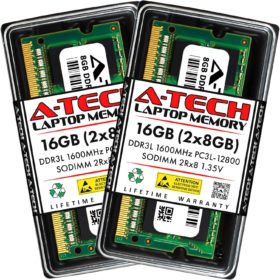 A-Tech 16GB (2x8GB) DDR3/DDR3L 1600MHz PC3L-12800 (PC3-12800) CL11 SODIMM 2Rx8 1.35V 204-Pin Non-ECC SO-DIMM Laptop