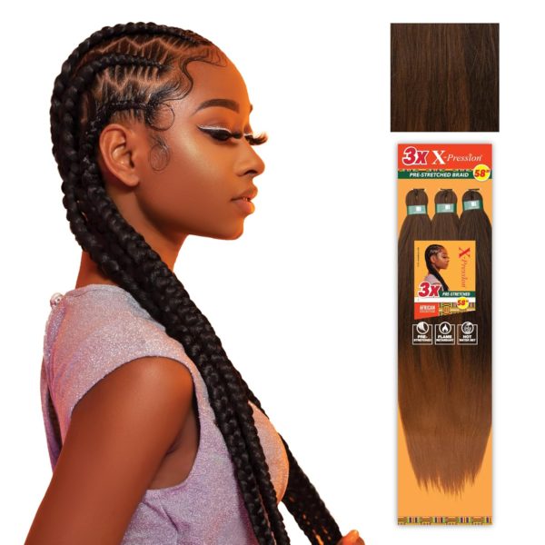 Sensationnel X-pression prestretched braiding hair – 3x braid 58 inch all kanekalon flame retardant synthetic braid for box braids and twists (3 pack, SM1B/30) Size:3 pack