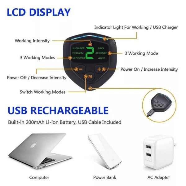 Abs Trainer Fitness Training Gear EMS Abdominal Muscle Stimulator with LCD Display USB Rechargeable Home Gym Electrostimulation - Image 4