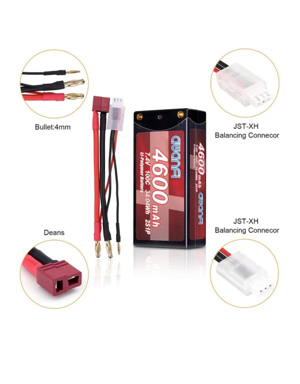 AWANFI 2S Shorty Lipo 7.4V 4600mAh 100C Hardcase Lipo Battery with 4mm Bullet Deans Plug. - Image 4