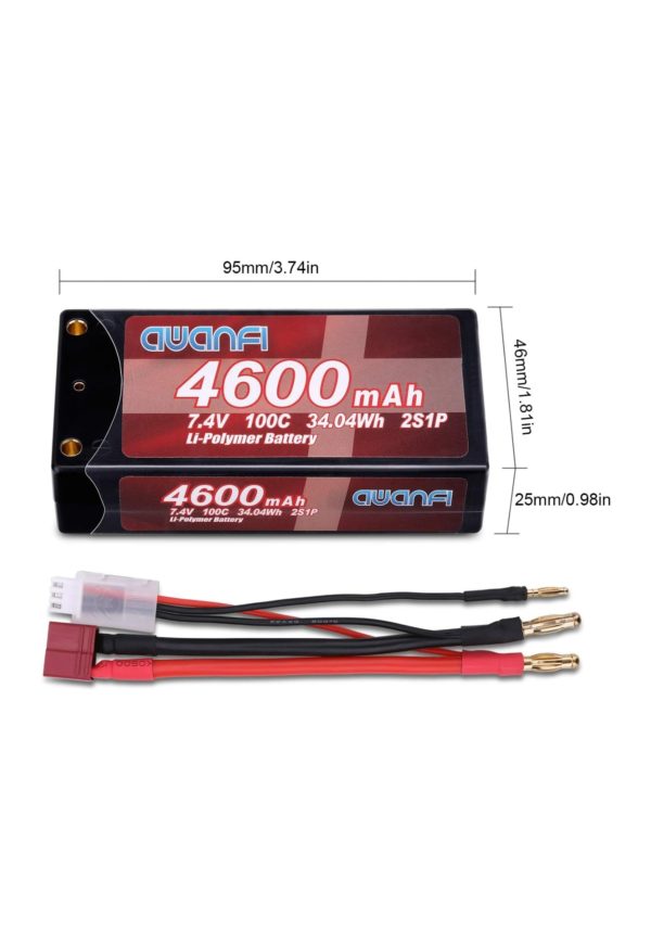 AWANFI 2S Shorty Lipo 7.4V 4600mAh 100C Hardcase Lipo Battery with 4mm Bullet Deans Plug. - Image 2