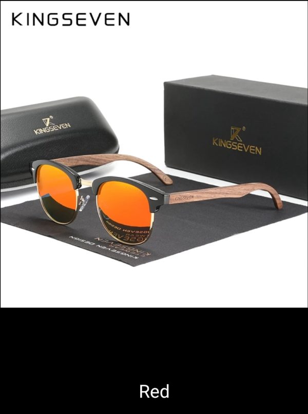 KINGSEVEN Handmade Black Walnut Wooden Sunglasses Women or Men Polarized UV400 Protection Semi-Rimless Retro Eyewear Red..