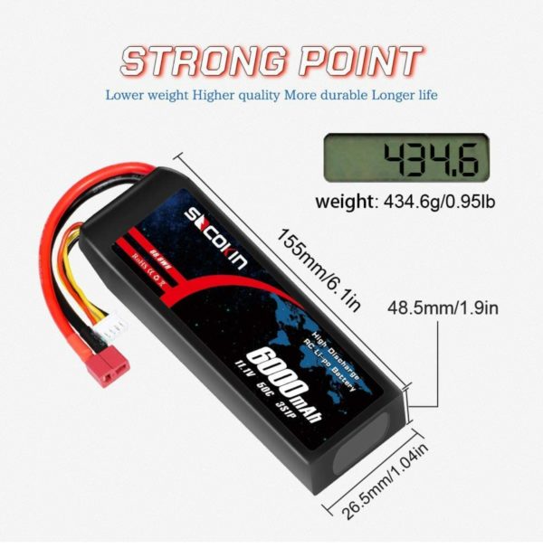Socokin 3S Lipo Battery 11.1V 50C 6000mAh with Deans Plug for RC Model Racing Car RC Car Truck Boat RC Quadcopter Airplane Drone Helicopter. - Image 3