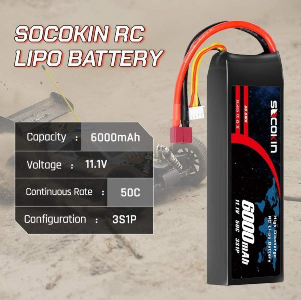 Socokin 3S Lipo Battery 11.1V 50C 6000mAh with Deans Plug for RC Model Racing Car RC Car Truck Boat RC Quadcopter Airplane Drone Helicopter. - Image 4
