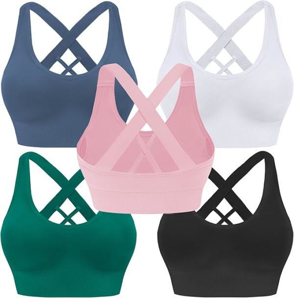 Sports Bras for Women High Impact Cross Back Strappy Bras Cropped Padded Seamless Workout Yoga Bra(Single Medium) Select Color