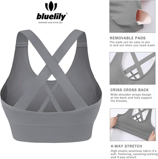 Sports Bras for Women High Impact Cross Back Strappy Bras Cropped Padded Seamless Workout Yoga Bra(Single Medium) Select Color - Image 3