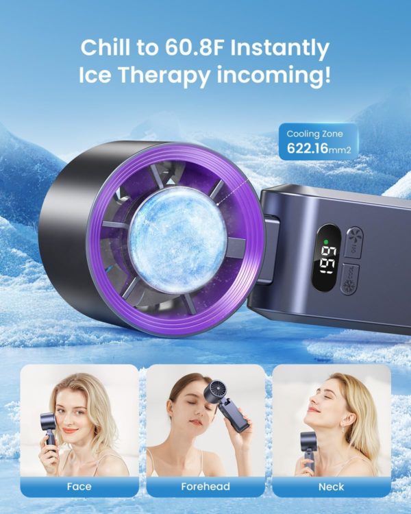 Handheld Portable Turbo Fan with Ice Cooler, Speed (1-199) 5500mAh Rechargeable Personal Fan,[20H Cooling Time] Mini Yet Powerful [20000 RPM] Small Pocket Fans for Travel/Outdoor/Home/Office, Purple - Image 2