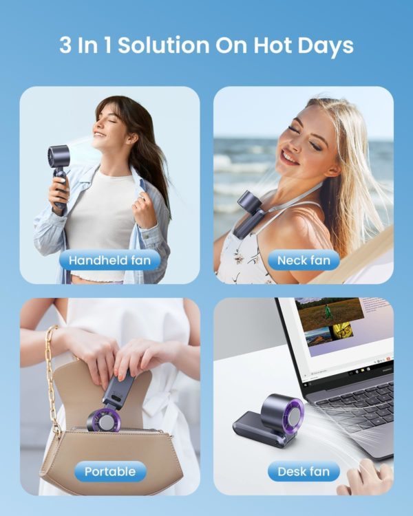 Handheld Portable Turbo Fan with Ice Cooler, Speed (1-199) 5500mAh Rechargeable Personal Fan,[20H Cooling Time] Mini Yet Powerful [20000 RPM] Small Pocket Fans for Travel/Outdoor/Home/Office, Purple - Image 5